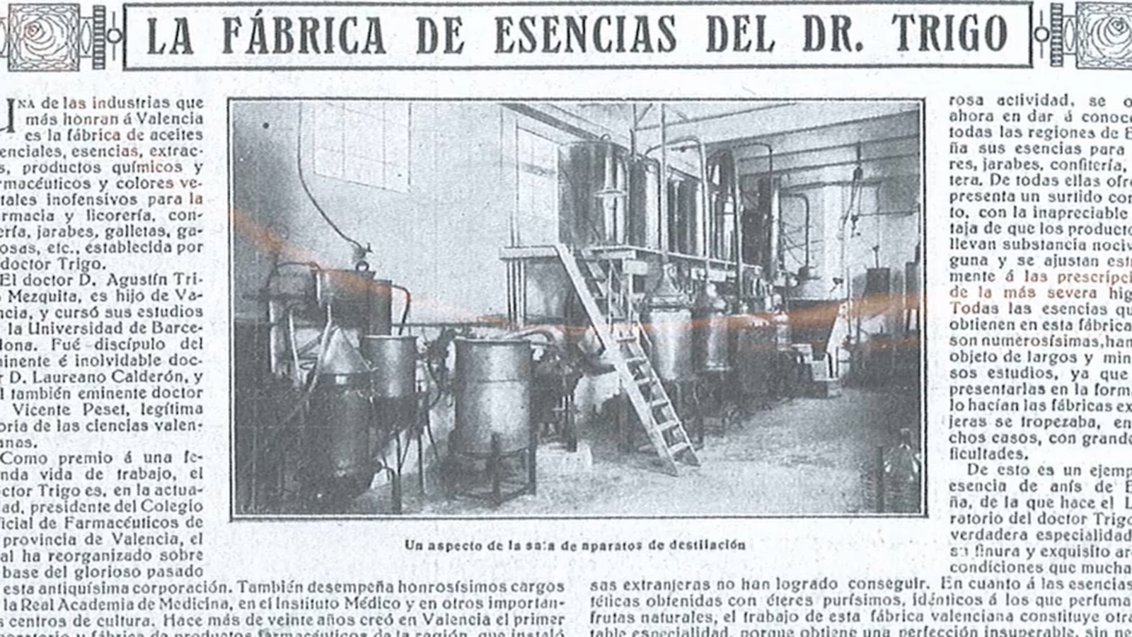 Un periòdic informa de la fàbrica d'essències del doctor Trigo