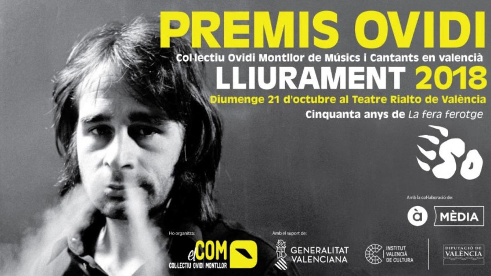 La tretzena edició dels Premis Ovidi tindrà lloc aquesta nit al Teatre Rialto de València