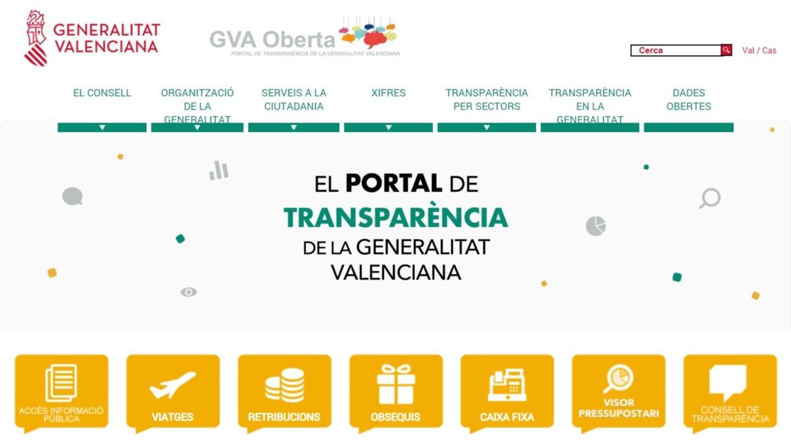 Captura de la portada de la plataforma web GVAOberta