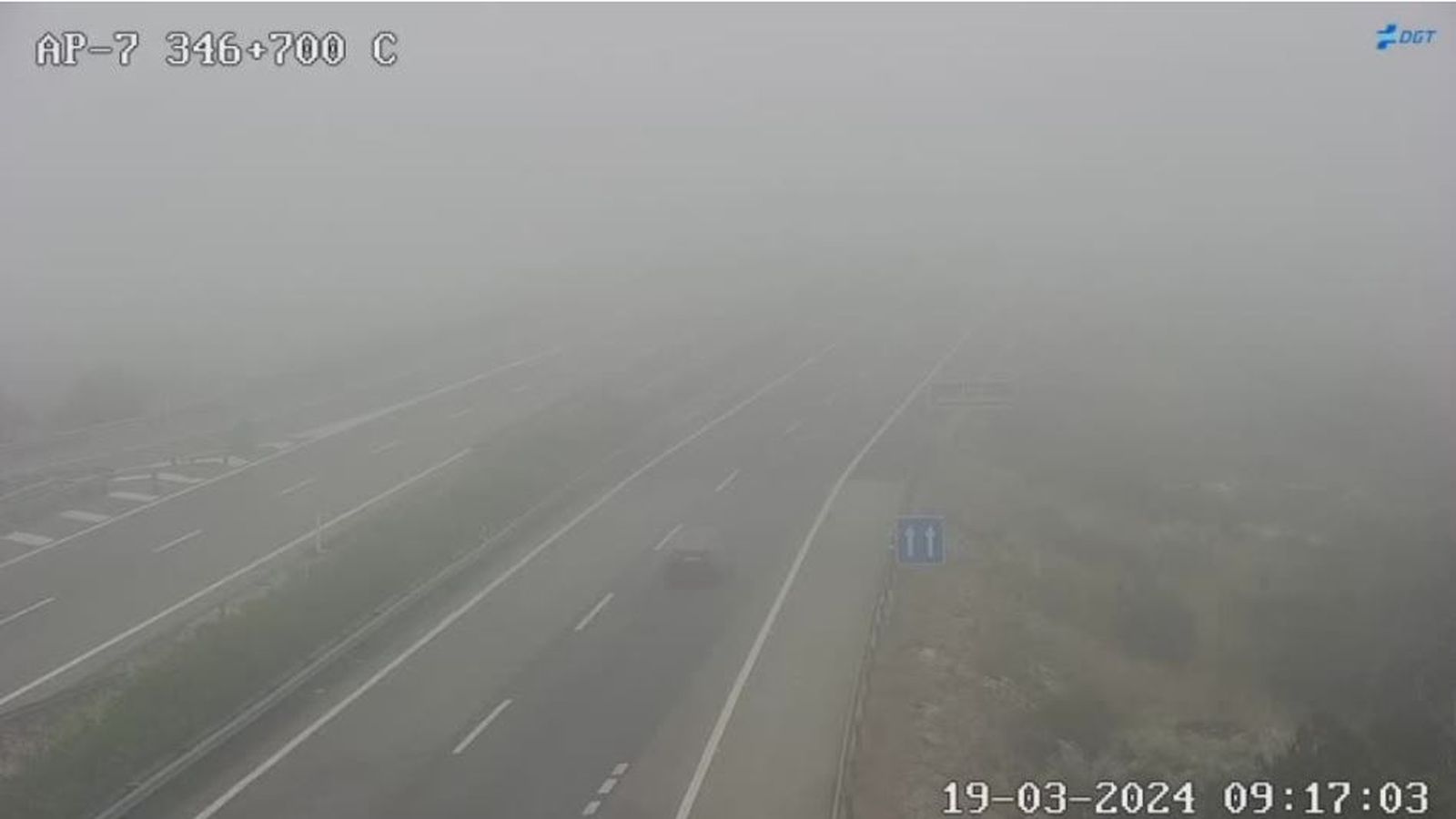 Boira densa en el kilòmetre 346 de l'AP-7