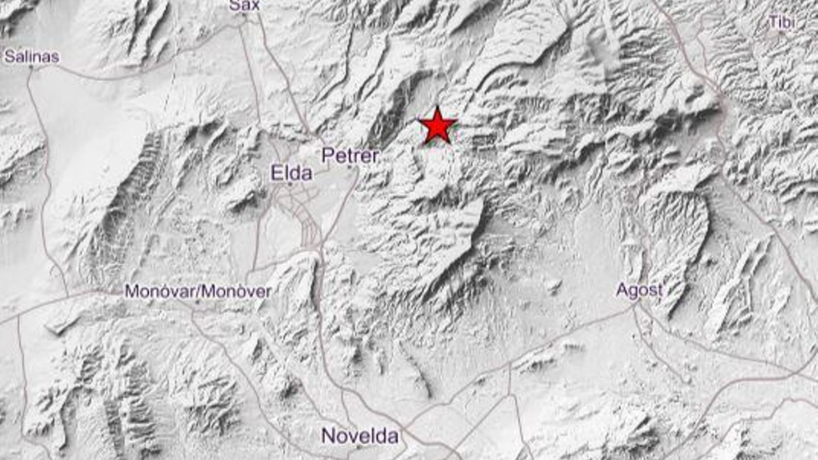 Imatge de la ubicació del terratrèmol de 2,8 graus en l’escala de Richter a Petrer