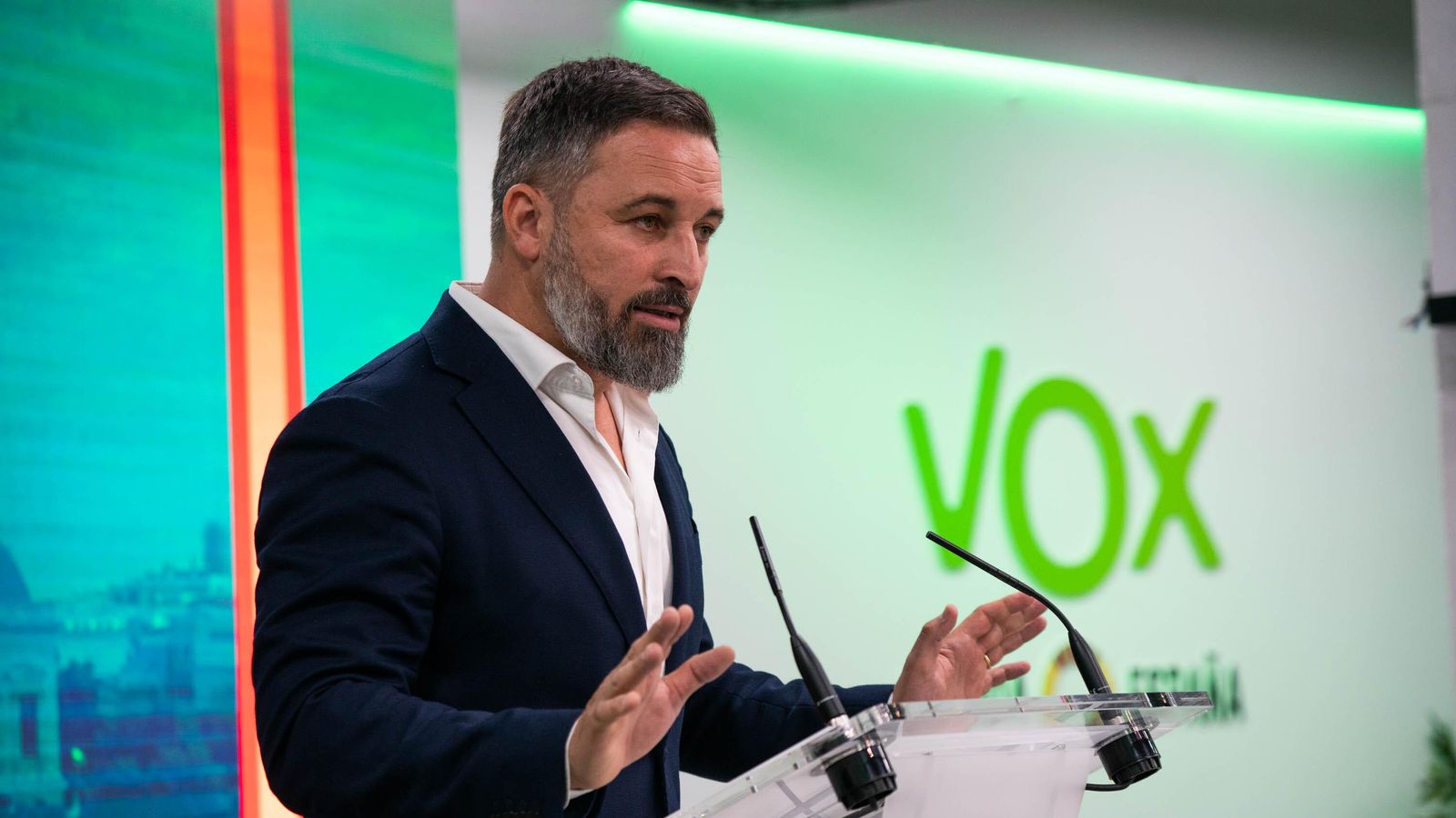 El líder de Vox, Santiago Abascal, en la seu del seu partit a Madrid