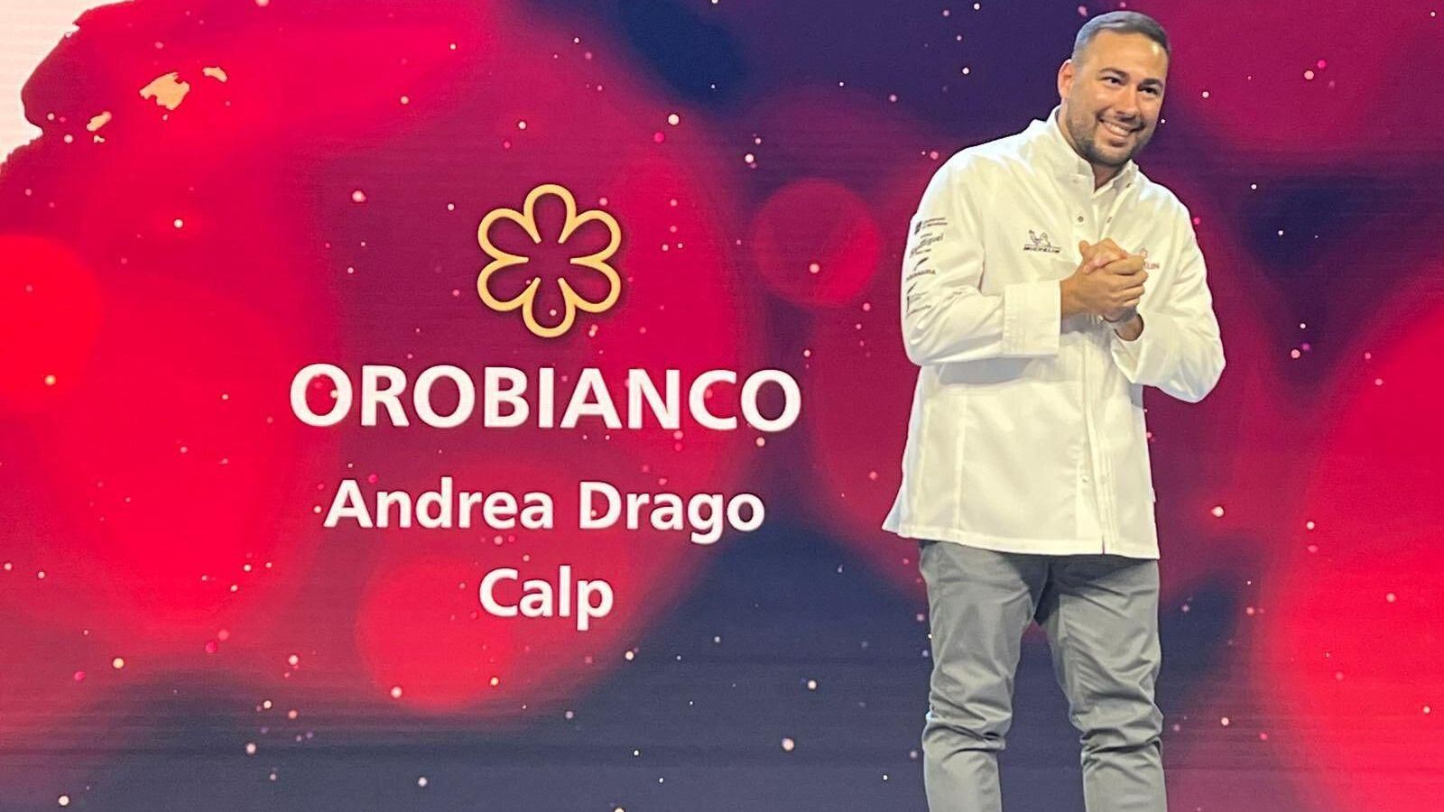 El xef Andrea Drago, del restaurant Orobianco de Calp, en la gala en què es va assabentar que estrenava distinció Michelín