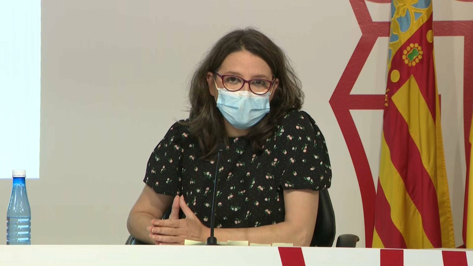 La vicepresidenta del Consell, Mónica Oltra, en la roda de premsa posterior al ple del Consell, on ha condemnat el nou assassinat masclista registrat a Carcaixent