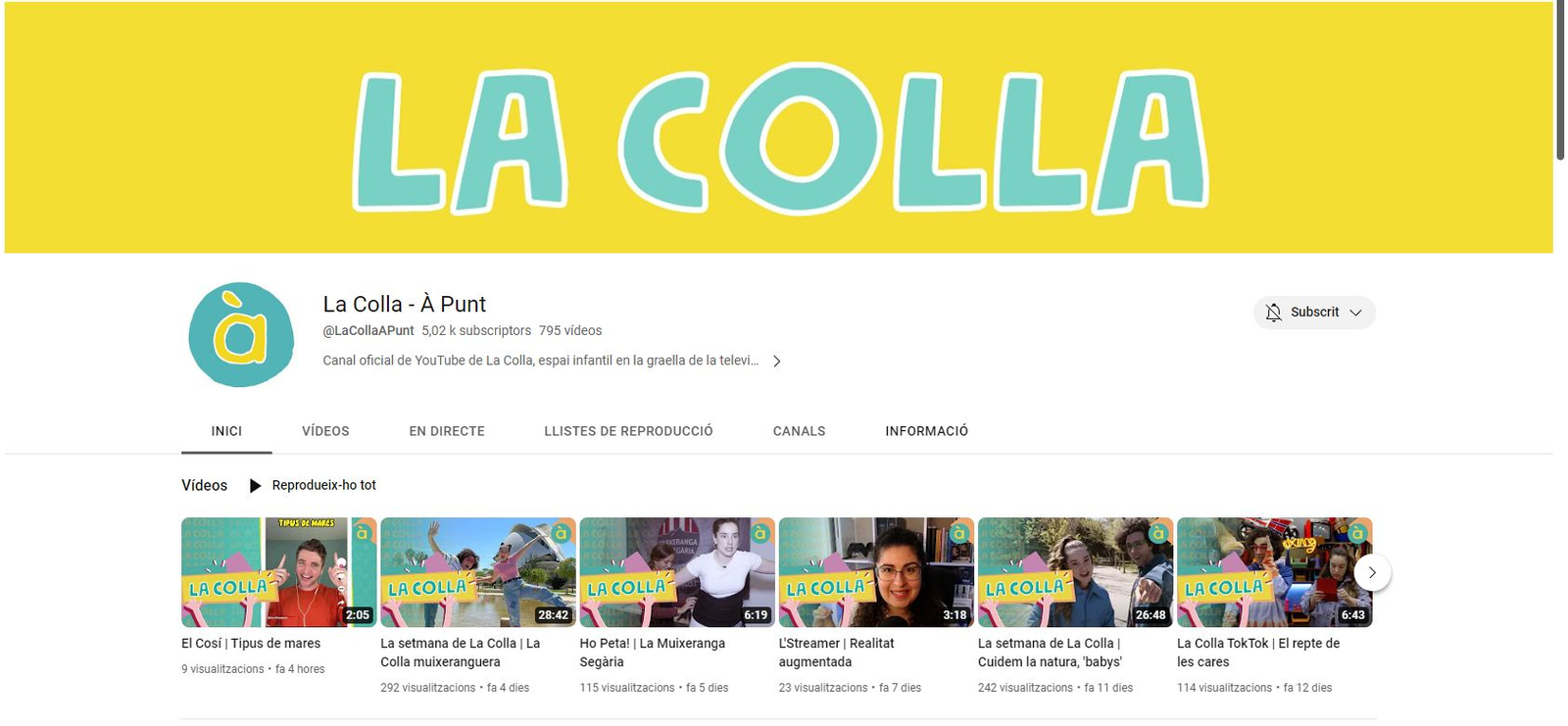 Canal de La Colla en YouTube