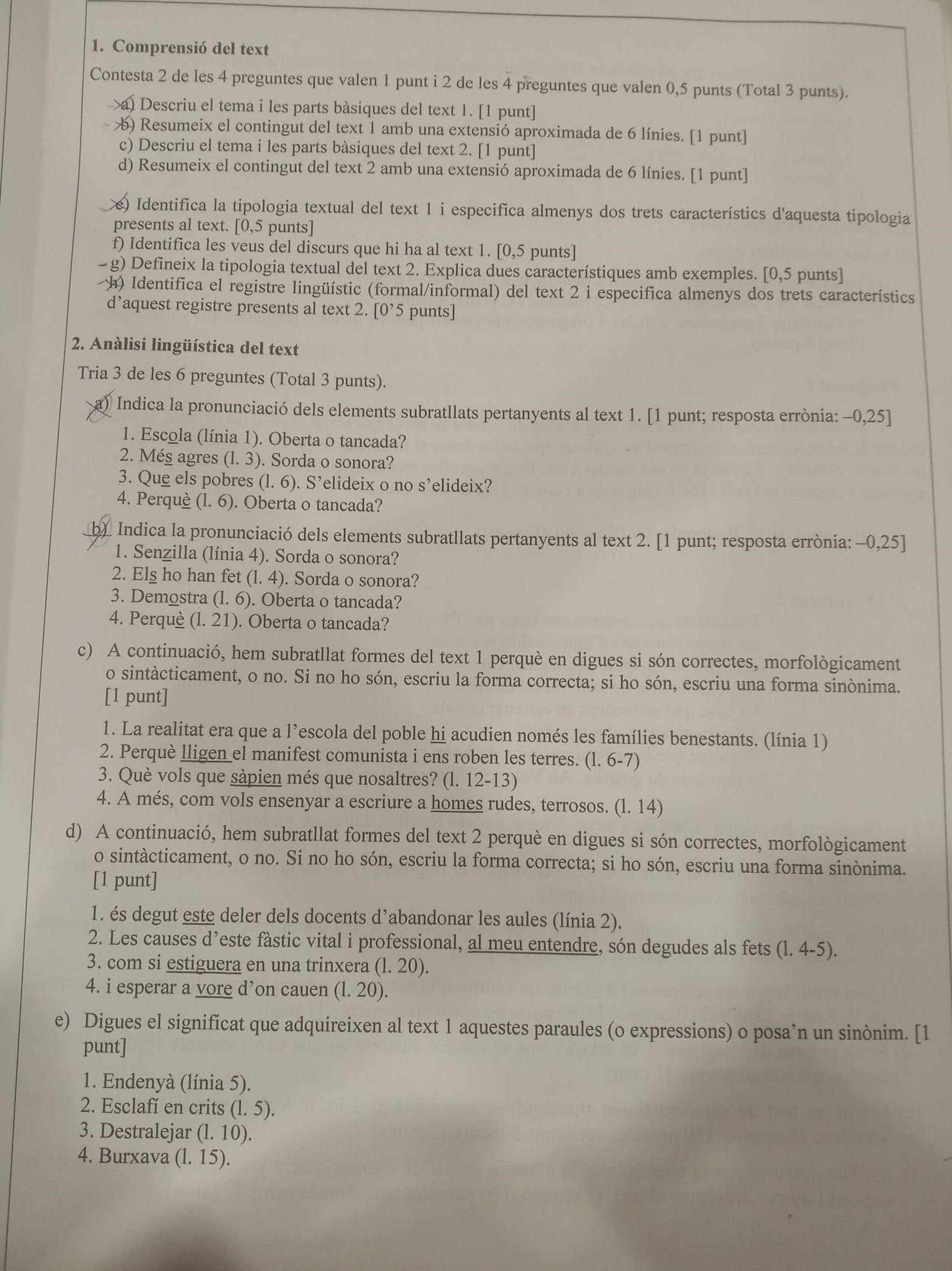 Imatge d'una de les parts més controvertides de les proves de la selectivitat