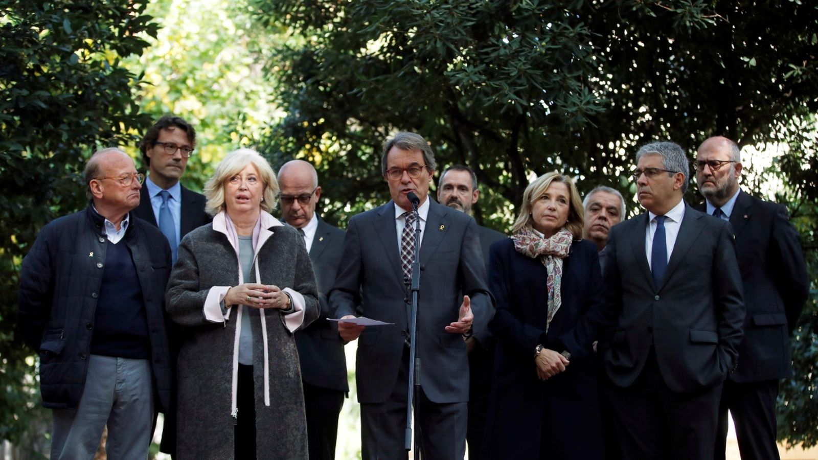L’expresident de la Generalitat de Catalunya, Artur Mas, durant la declaració de hui als jardins del Palau Robert