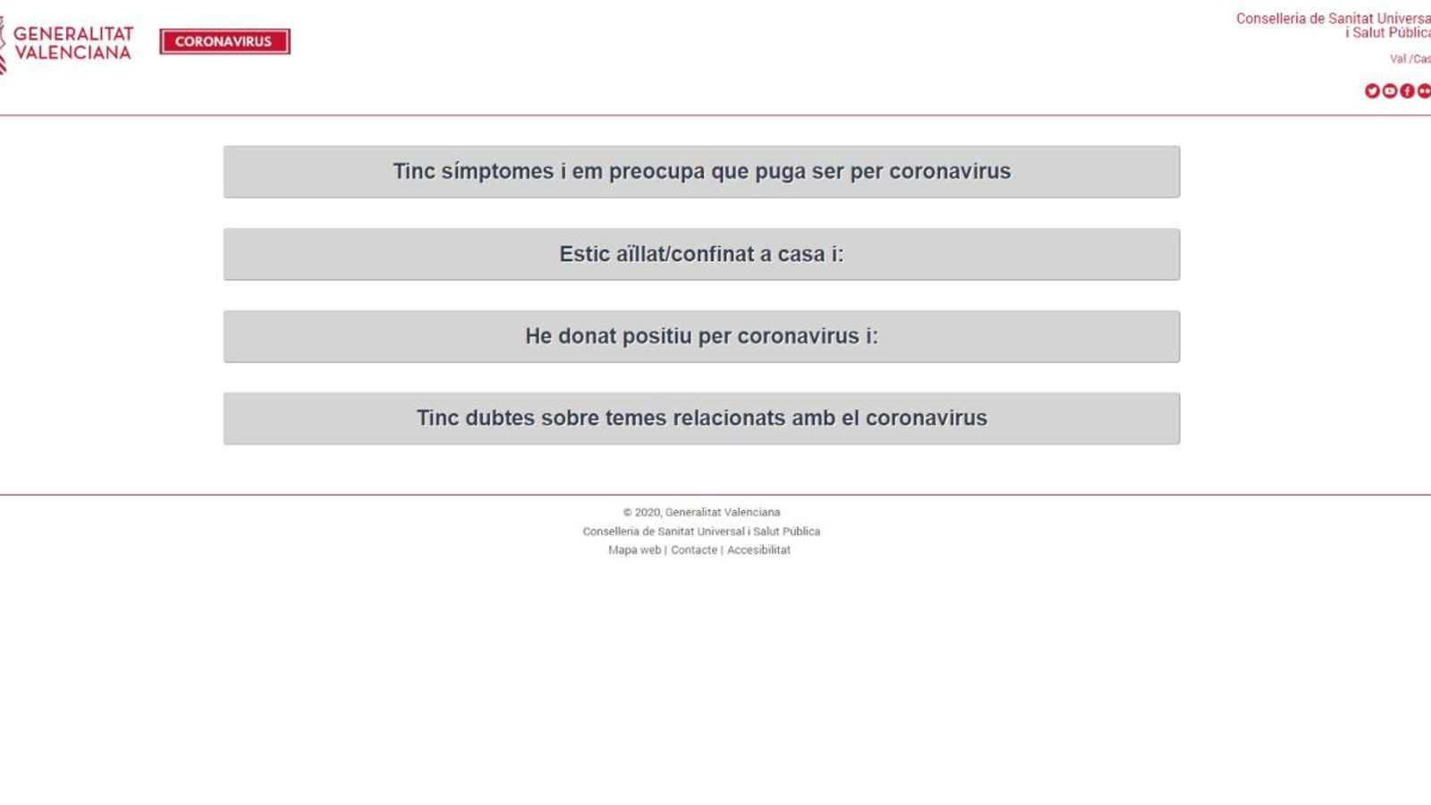 Un autotest en línia permet consultar diferents informacions sobre el coronavirus