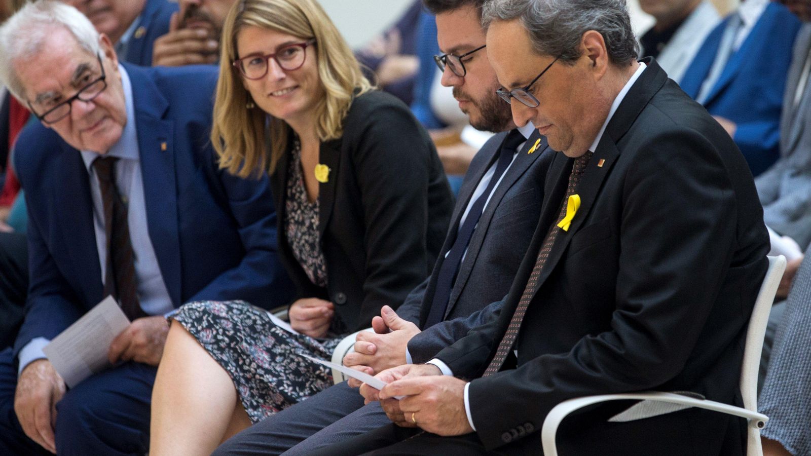 Quim Torra, al costat del vicepresident Pere Aragonés i els consellers Elsa Artadi i Ernest Maragalll