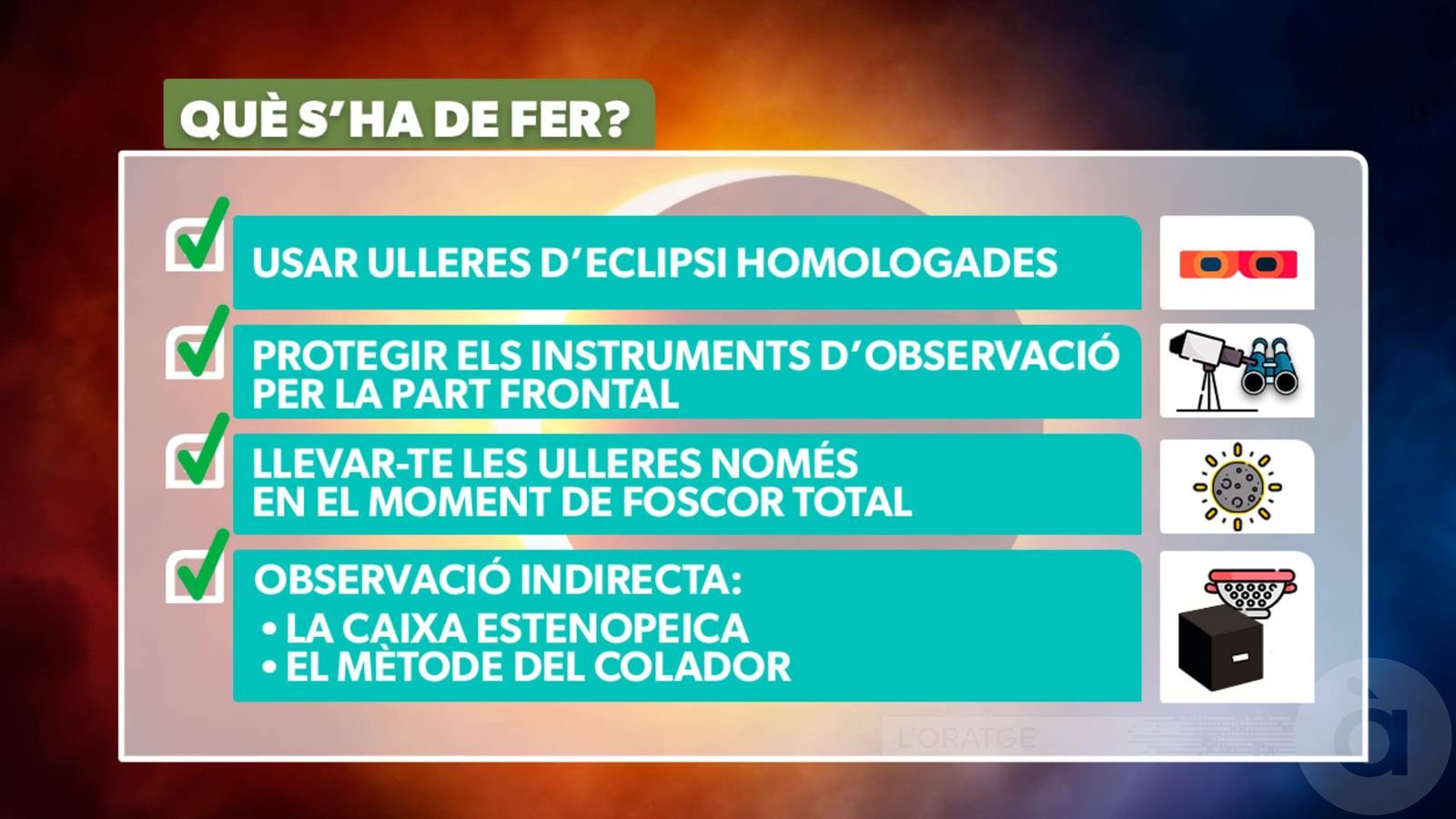 Indicacions de què has de fer durant un eclipsi solar