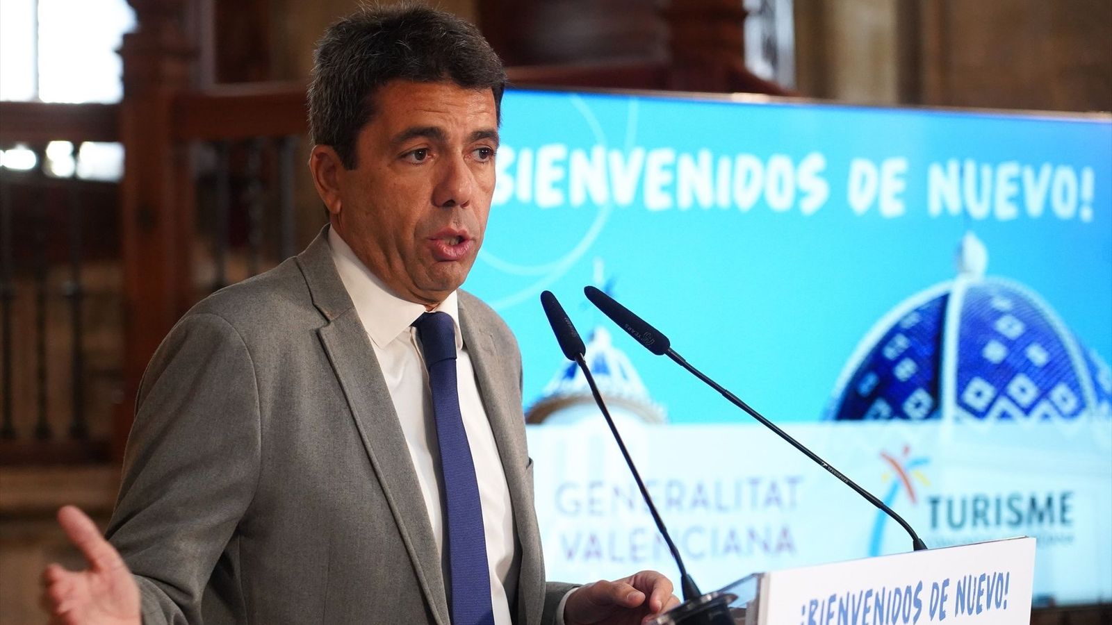 El president de la Generalitat, Carlos Mazón, en una intervenció el dia de la derogació de la taxa turística