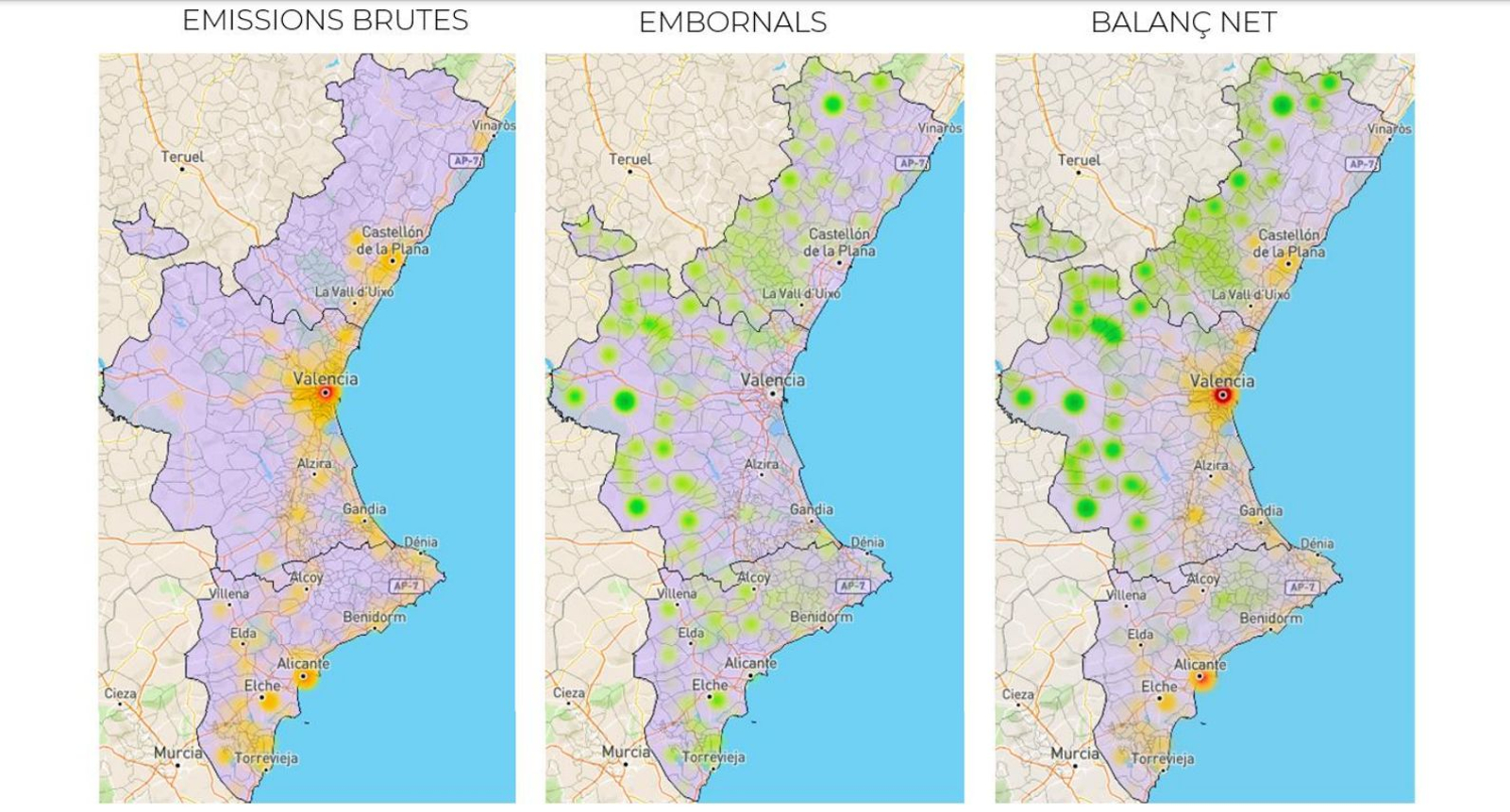 Quantitat d'emissions de CO2, quantitat d'absorció de Co2, i balanç net