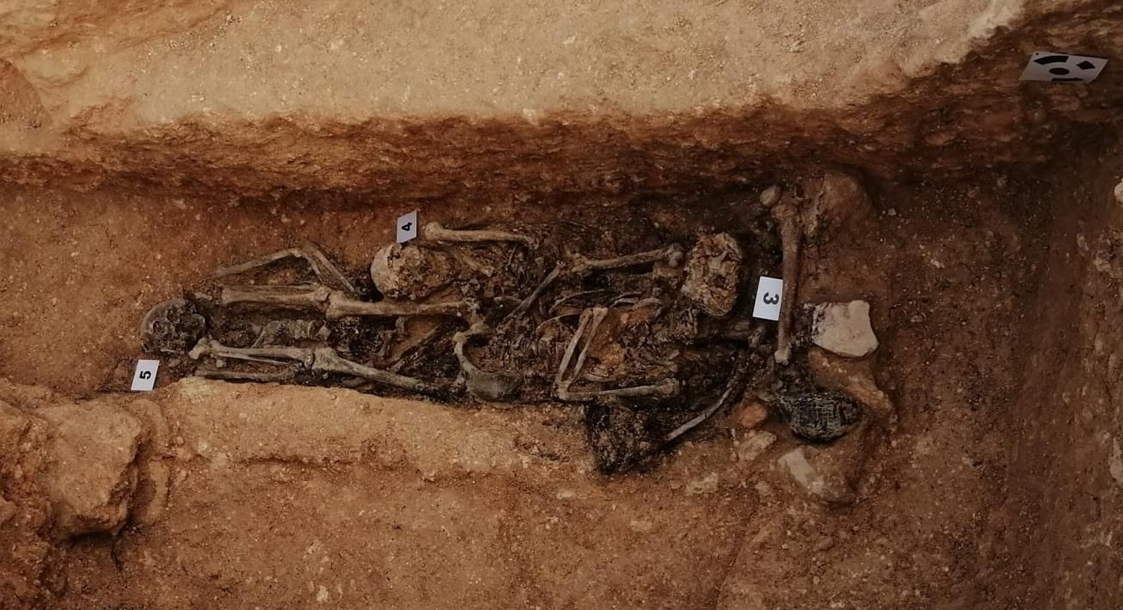 En imatge, les restes de tres de les noves víctimes de la repressió franquista trobades a Énguera