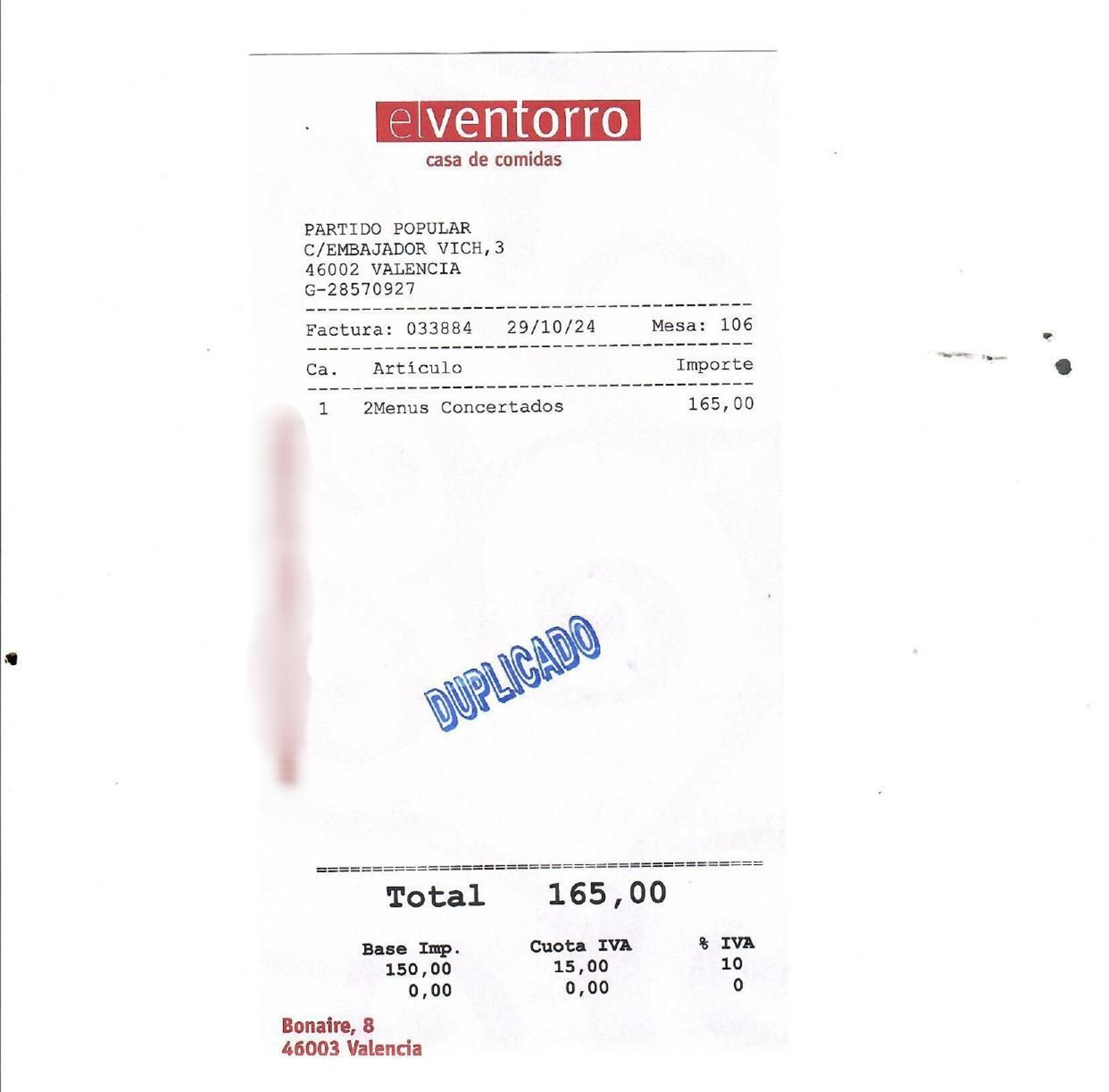 Factura d'El Ventorro