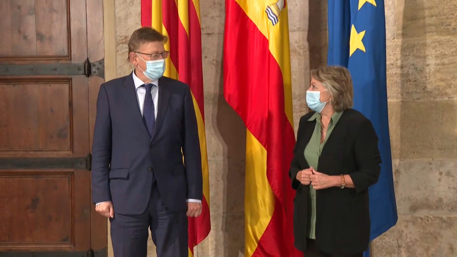 El president de la Generalitat, Ximo Puig, amb la comissària europea Elisa Ferreira