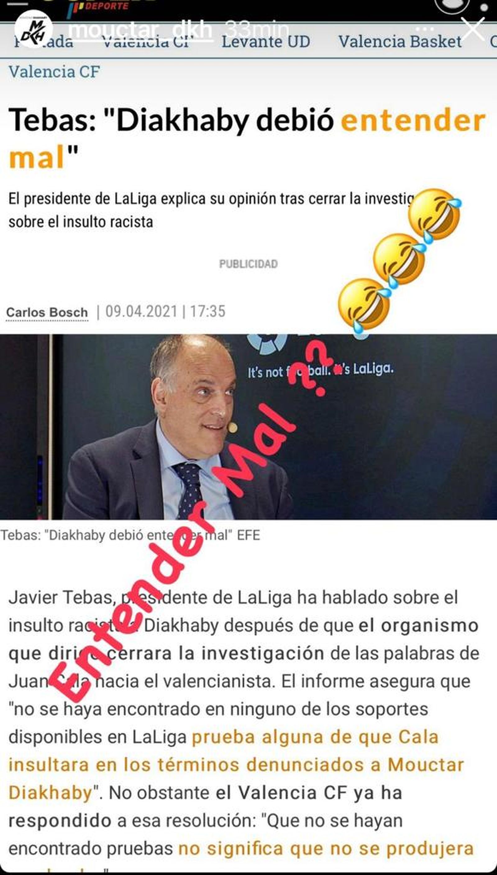 Captura del perfil d'Instagram de Diakhaby