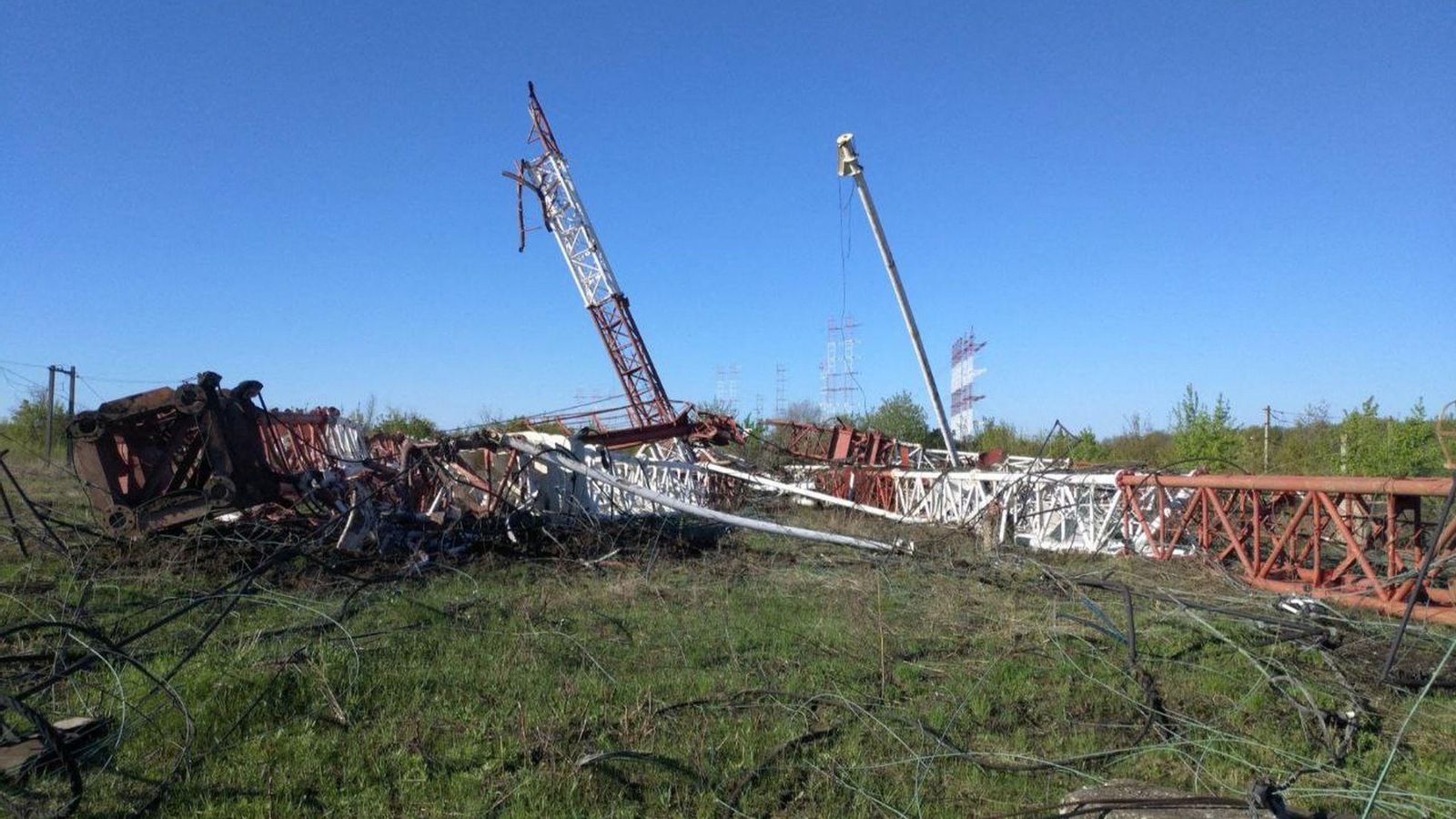 Antenes destruides per un dels atacs en el districte de Grigoriopol (Transnistria) en una inmatge del Ministeri de l'Interior no oficial de la regió separatista