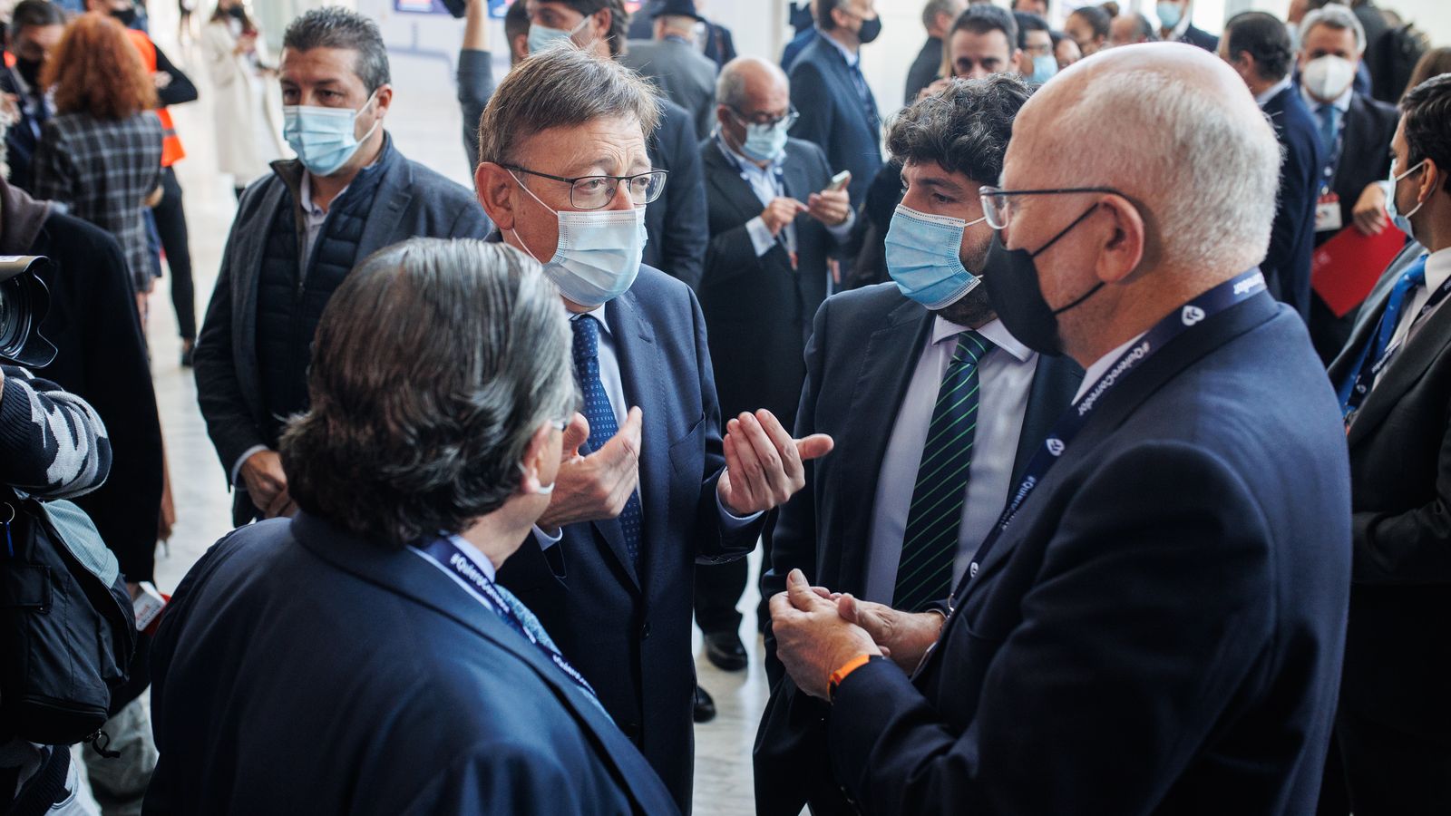 Juan Roig, Ximo Puig, Vicente Boluda i López Miras en l'acte pel corredor mediterrani a Madrid