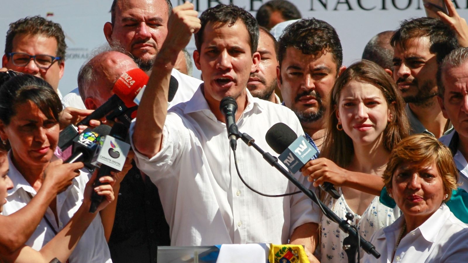 El president de l'Assemblea Nacional de Veneçuela, l'opositor Juan Guaidó, en un acte després de la detenció