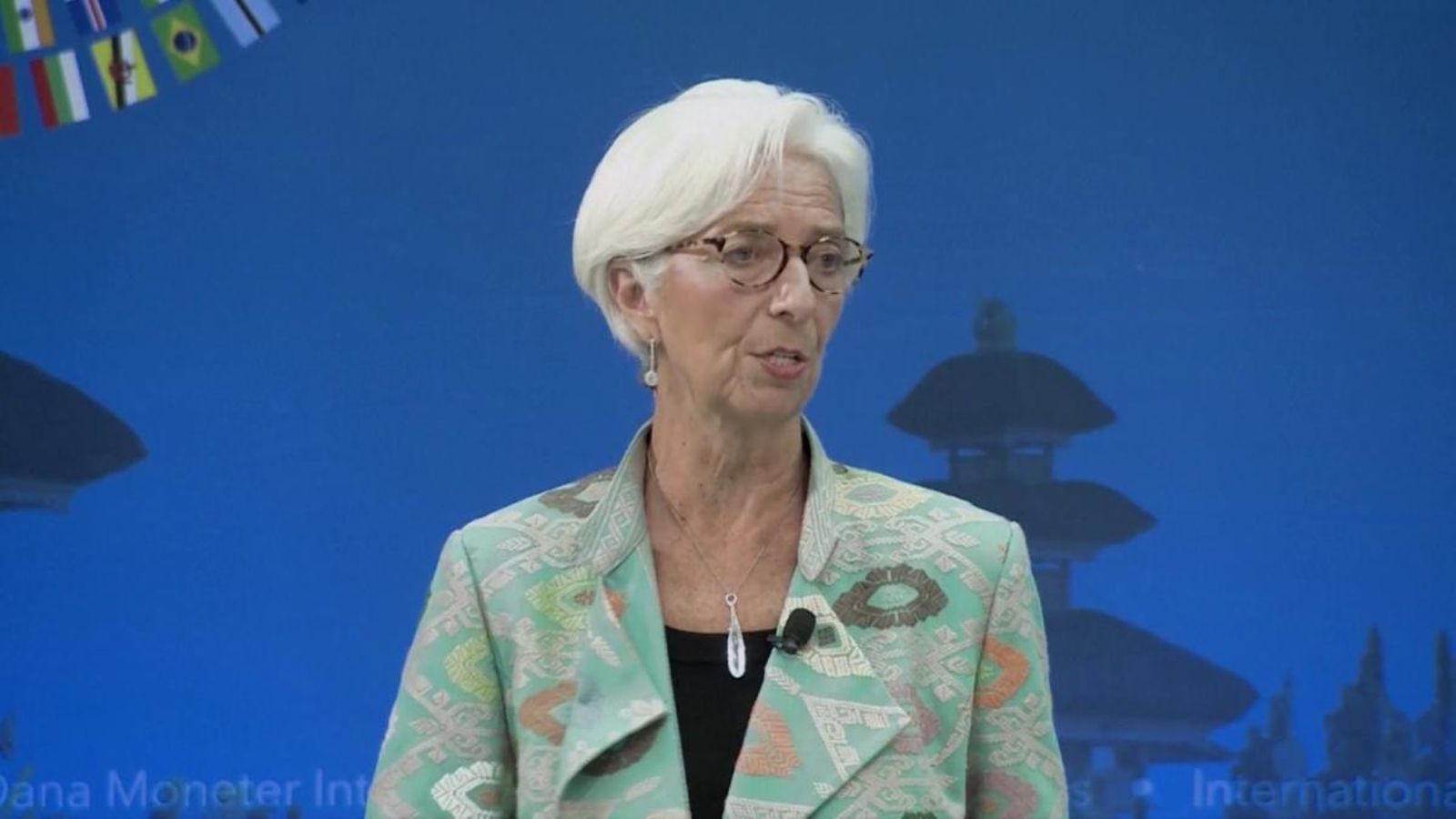 La presidenta del Fons Monetari Internacional, Christine Lagarde, en un discurs en la seu de l’FMI, a Washington l’1 d'octubre del 2018 (Efe).