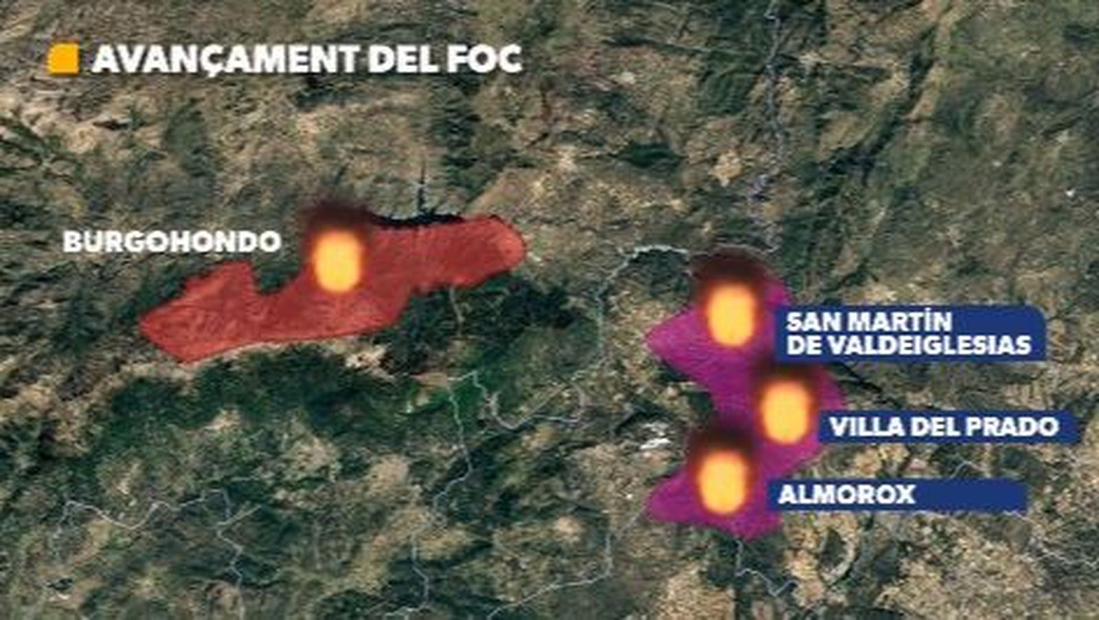 Mapa dels incedis a Madrid i Àvila, este divendres