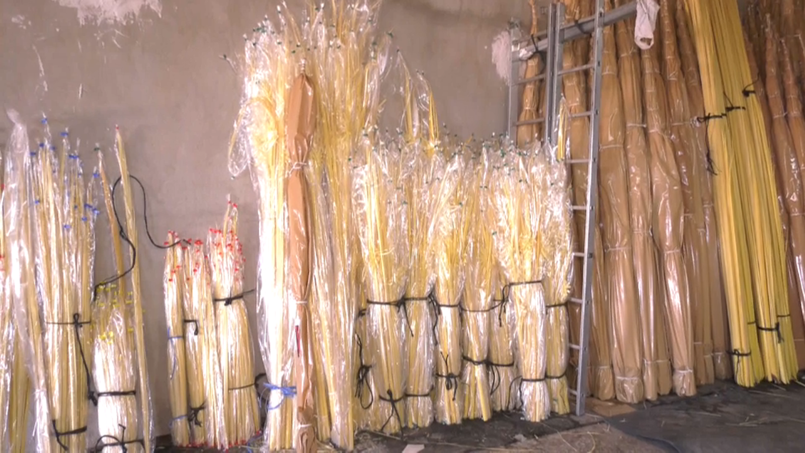 Palmes blanques guardades en un taller d'Elx