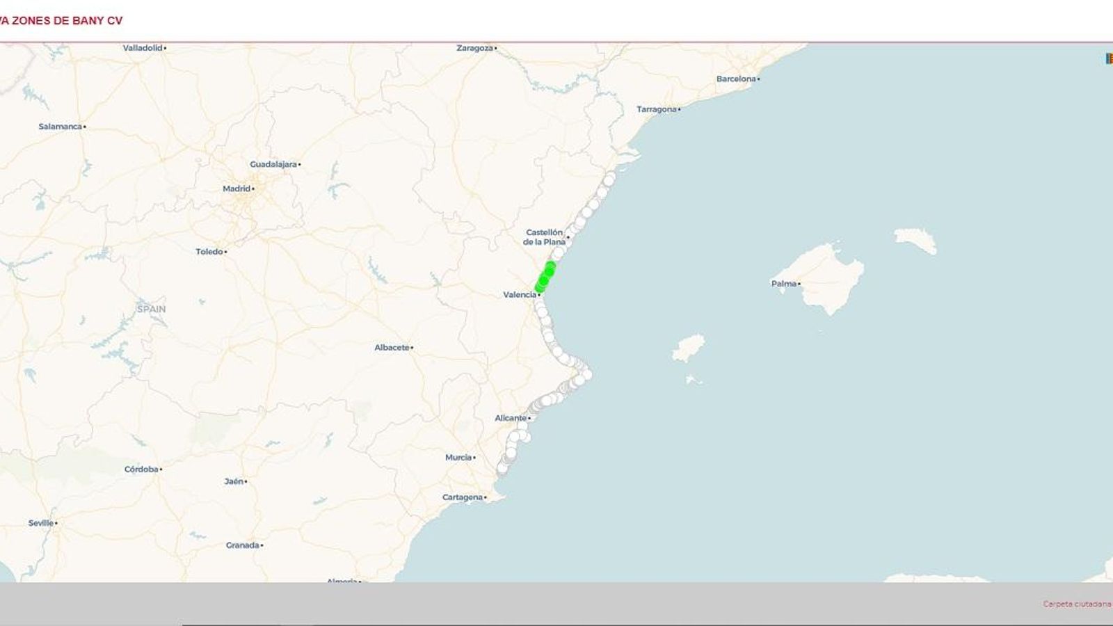 Portada de la pàgina web de les zones de bany de la Generalitat