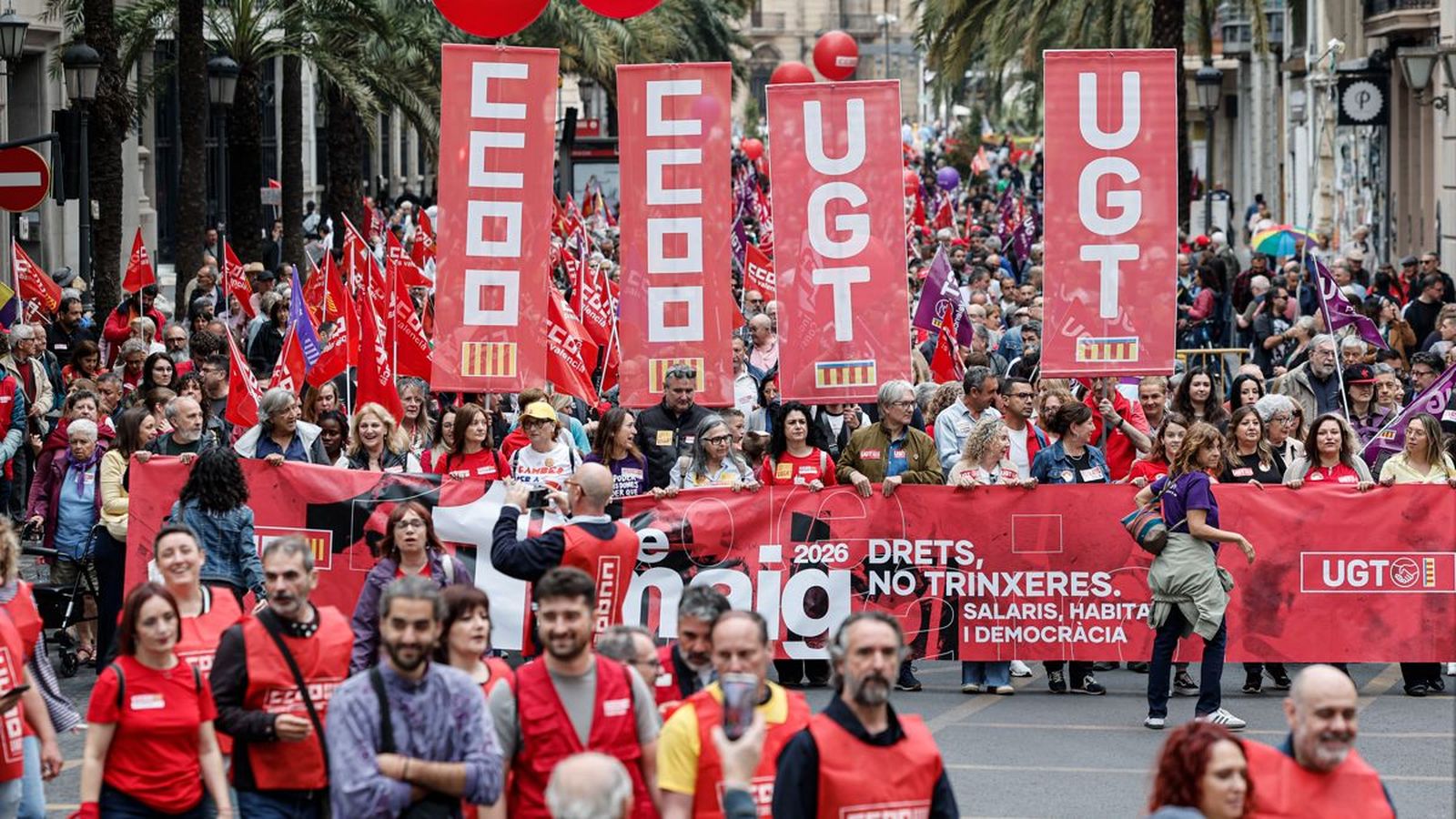 Alguns moments de la manifestació del Primer de Maig