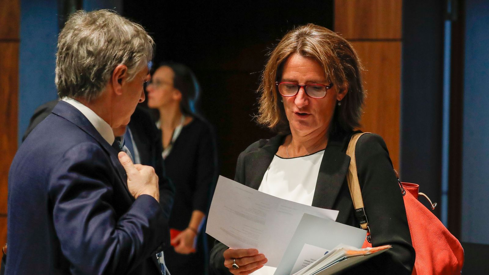 La ministra espanyola per a la Transició Ecològica en funcions, Teresa Ribera, en la cimera de ministres de Medi Ambient a Luxemburg