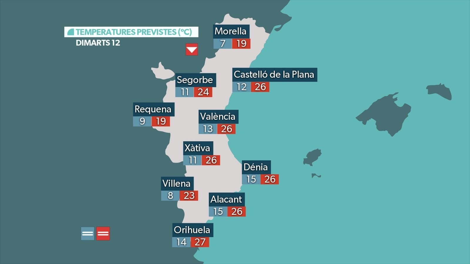 Les temperatures, dimarts 12 de maig