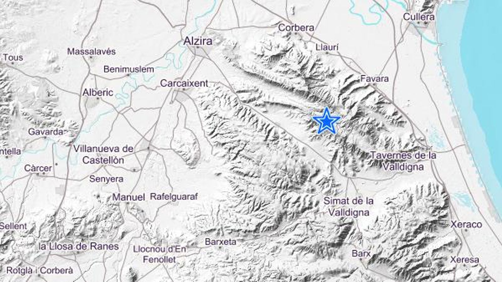 En imatge, l'epicentre del terratrèmol, al terme municipal de Favara, a la Ribera Baixa