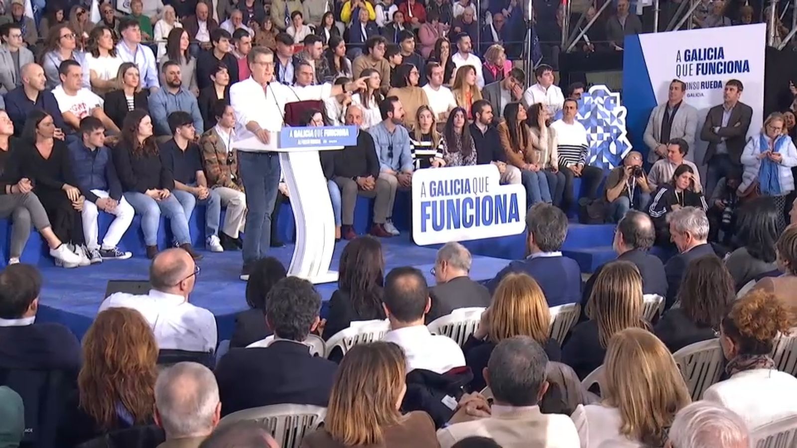 El president del Partit Popular, Alberto Núñez Feijóo, aquest dissabte en un míting del PPdG a Pontevedra