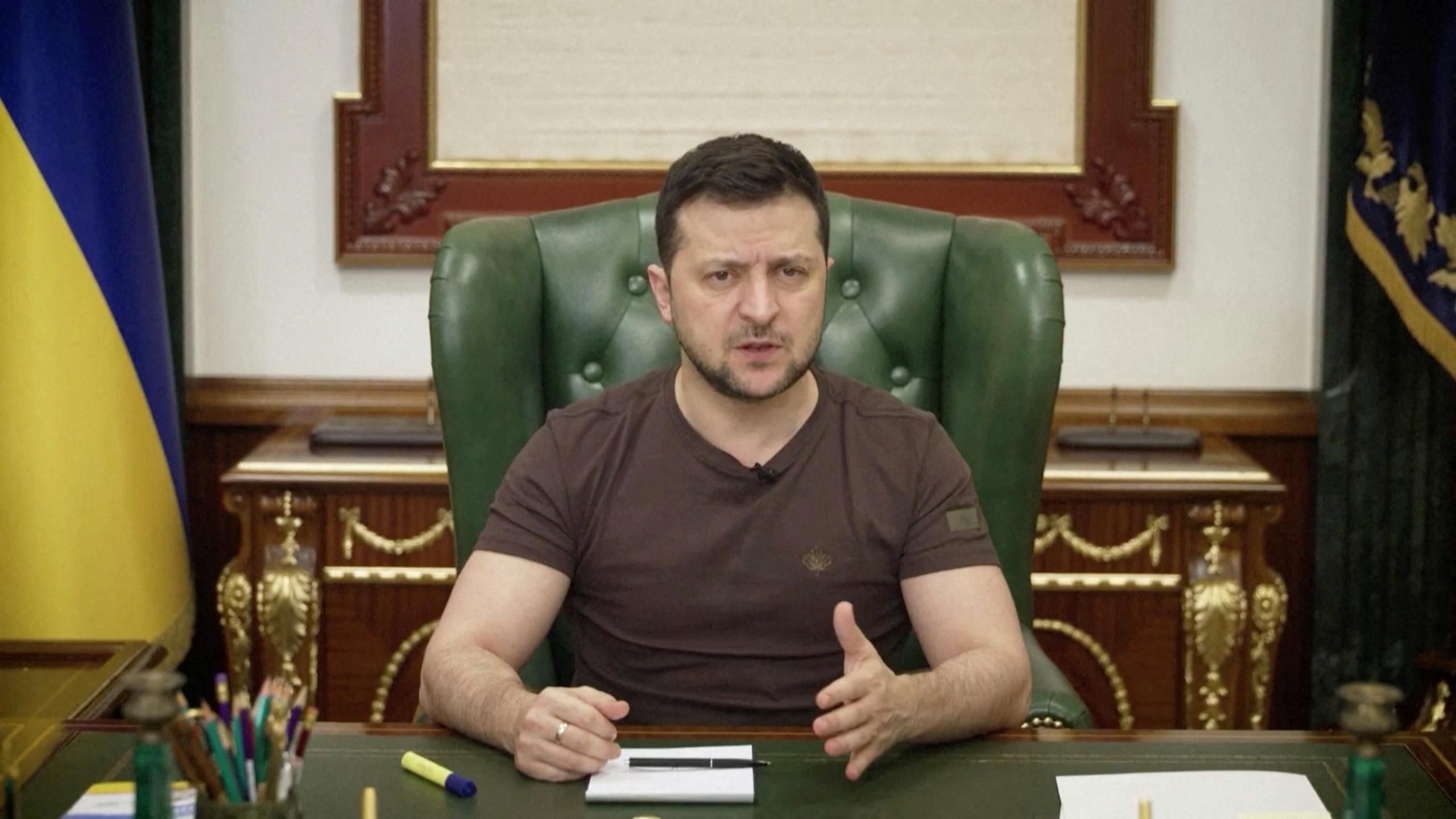 El president d'Ucraïna, Volodímir Zelenski, en una intervenció televisada