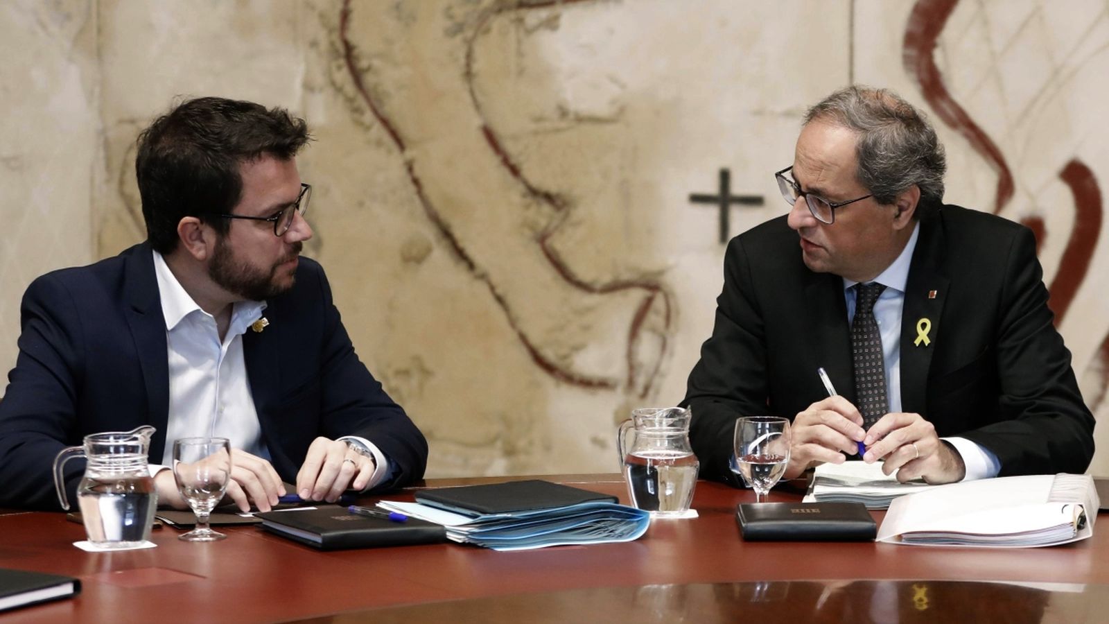 El president de la Generalitat de Catalunya, Quim Torra, i el vicepresident, Pere Aragonés, aquest dimarts