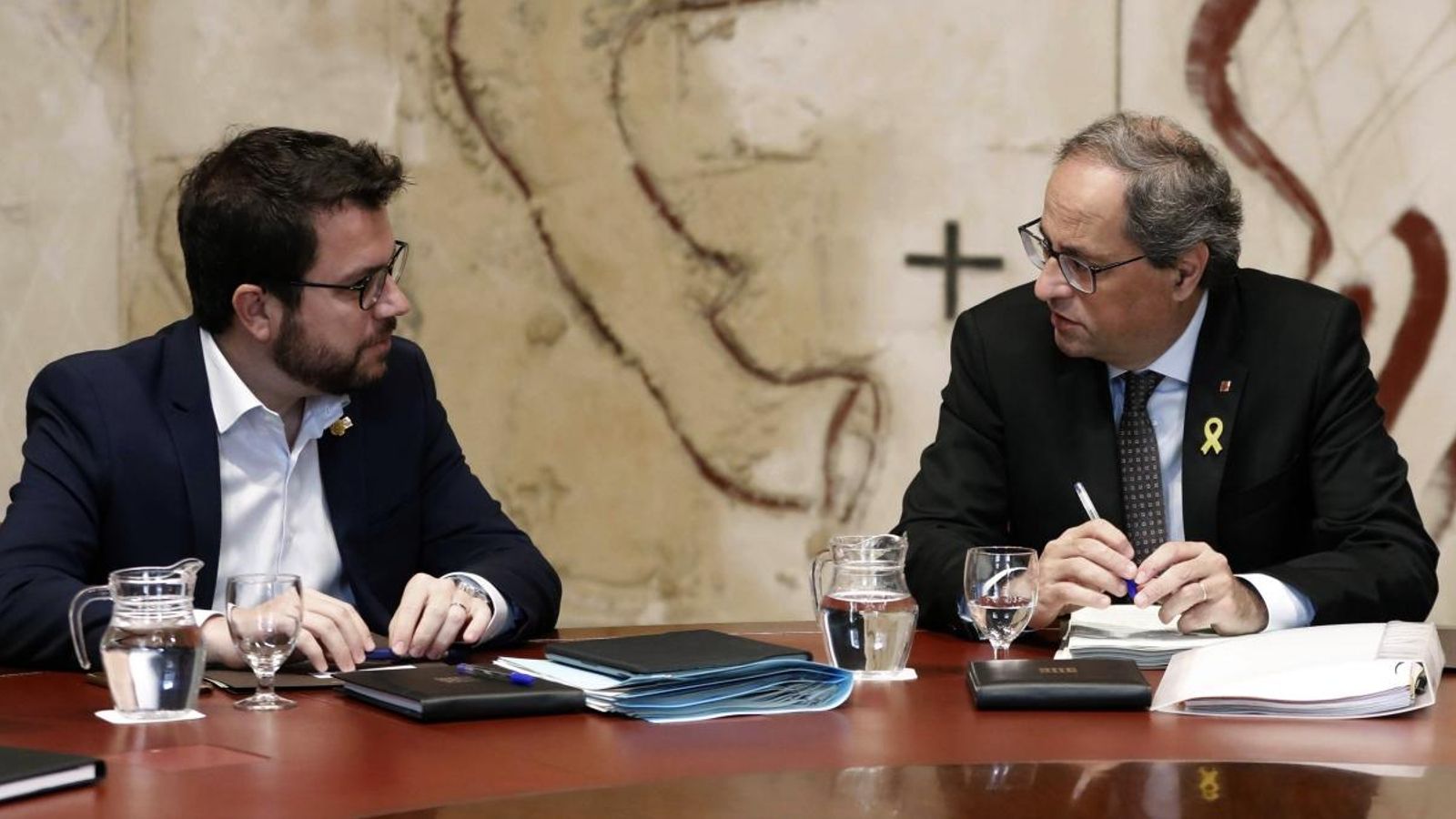 El president de la Generalitat de Catalunya, Quim Torra, i el vicepresident, Pere Aragonés, aquest dimarts