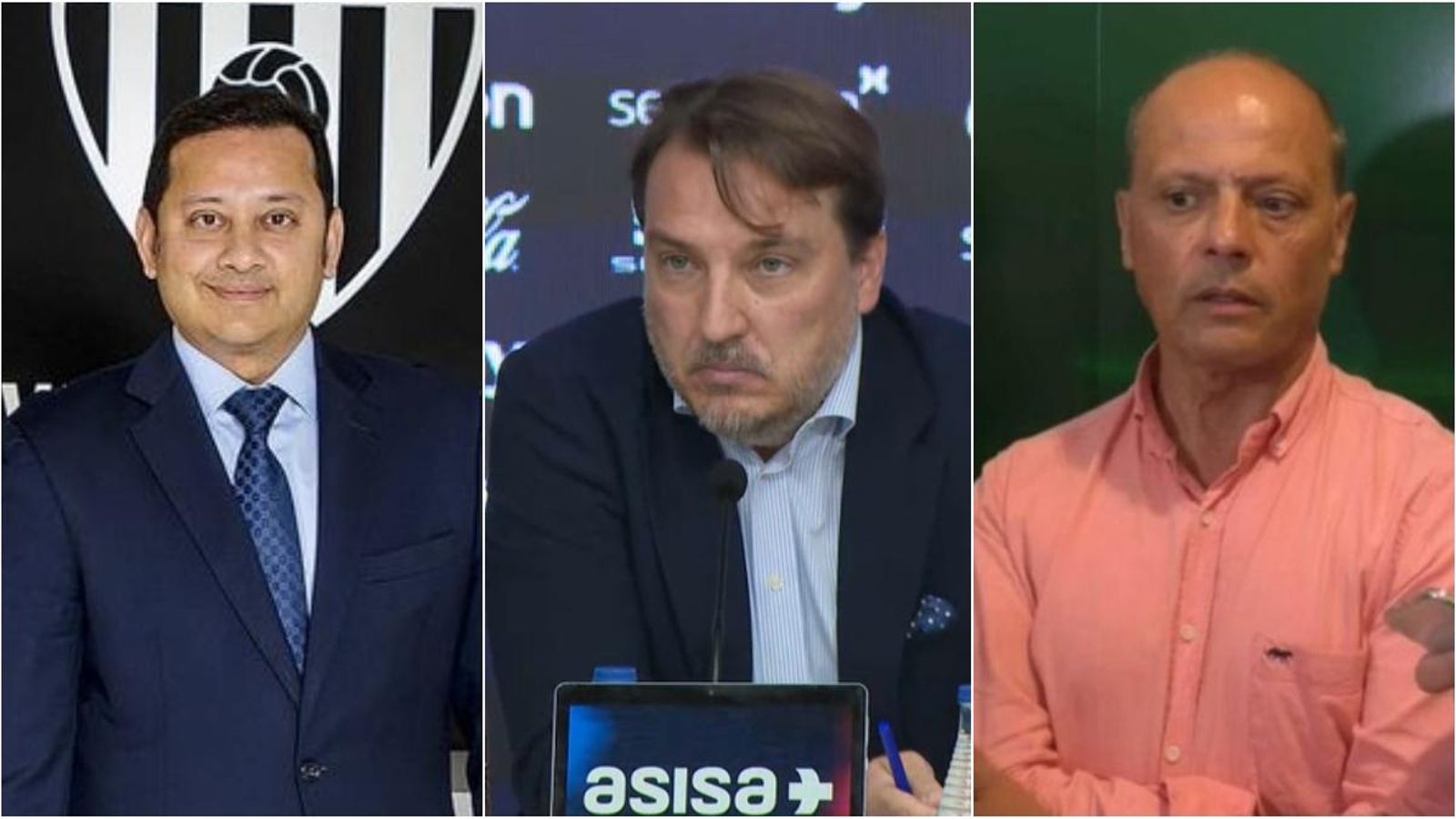 Els presidents del València, Anil Murthy; Llevant, Quico Catalán; i Elx, Joaquín Buitrago