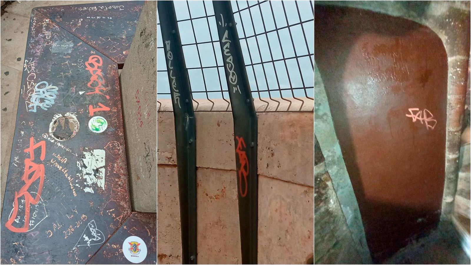 En color taronja, algunes de les pintades que van fer els arrestats en diferents punts del Micalet