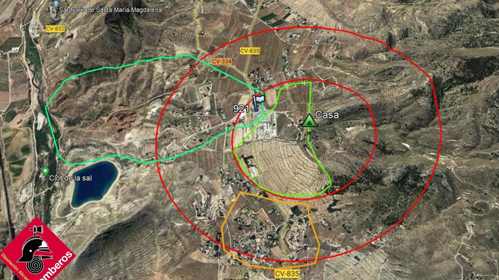 Mapa del dispositu de cerca de la dona desapareguda