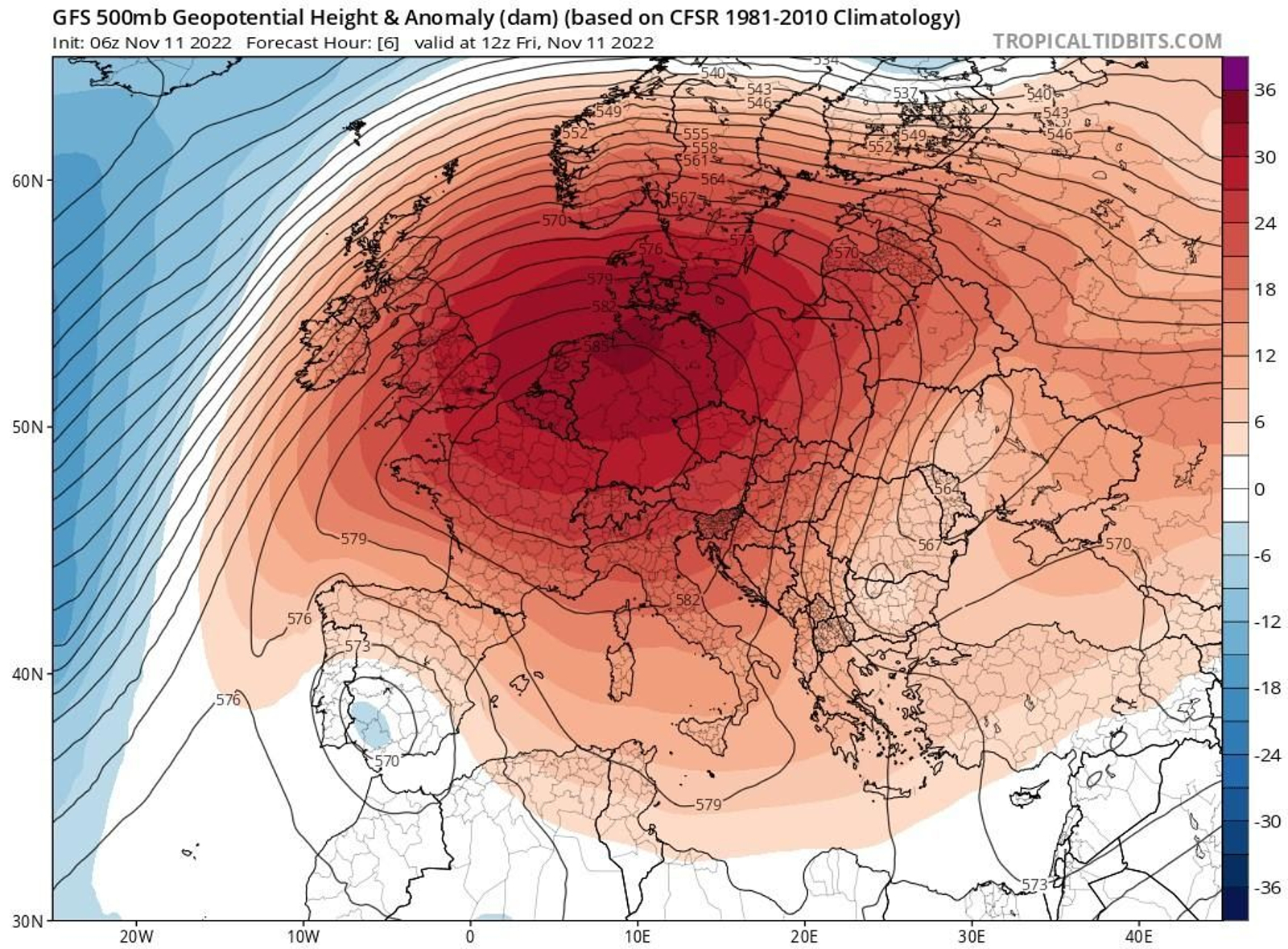 Mapa de 500 hPa l'11 de novembre