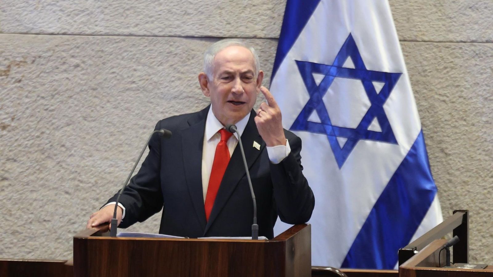 Benjamin Netanyahu en un discurs al parlament hebreu el 2 de febrer