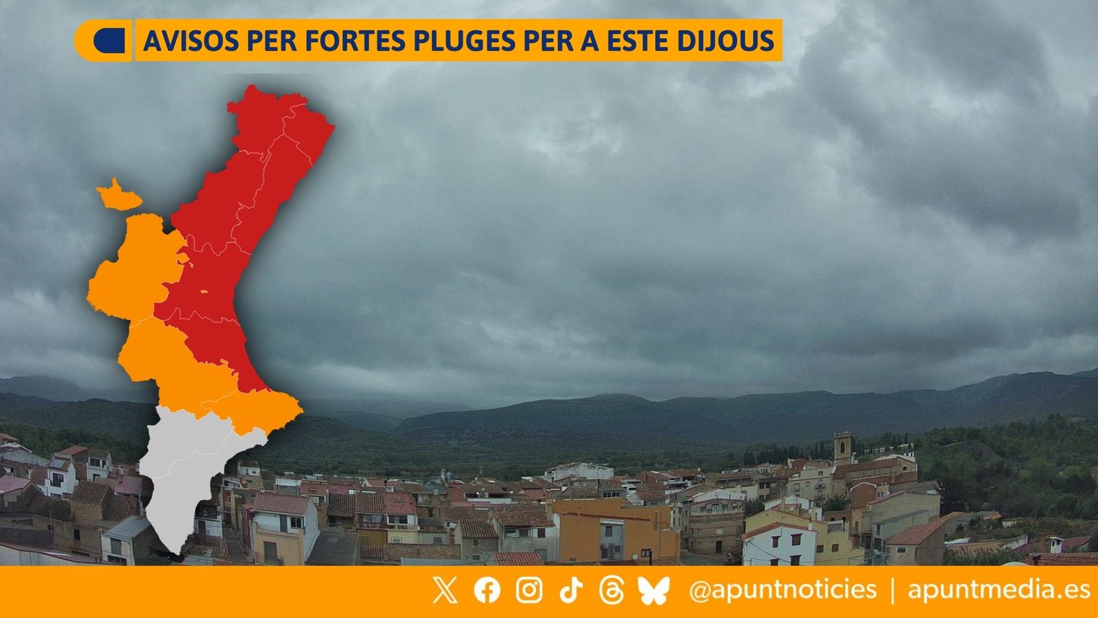 Avisos per fortes pluges per a este dijous