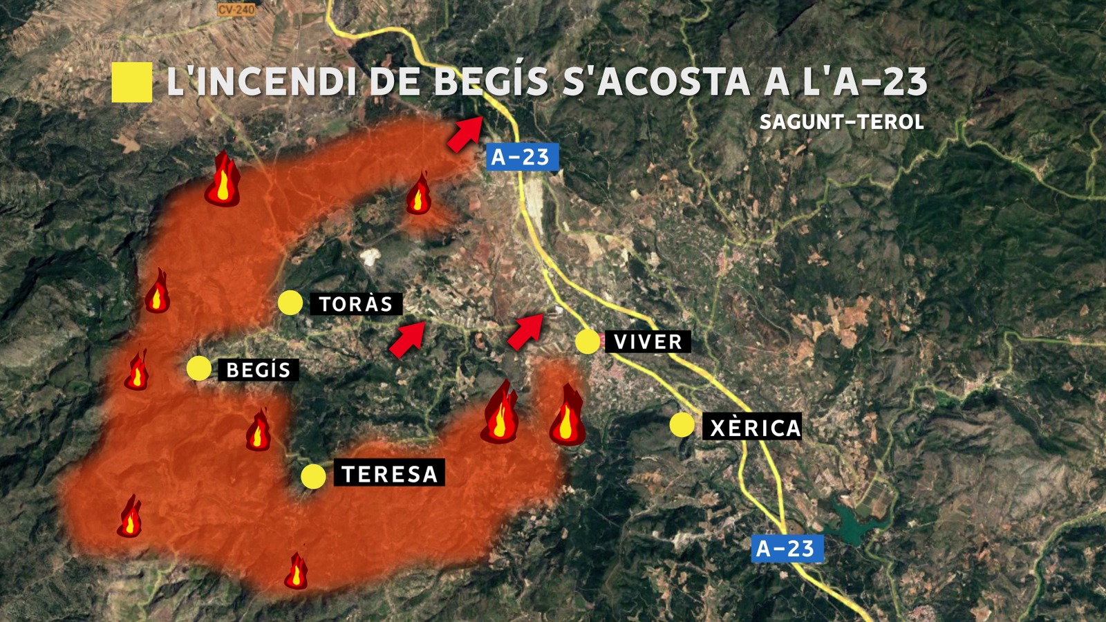 El perímetre de l'incendi de Begís, aquest dimecres