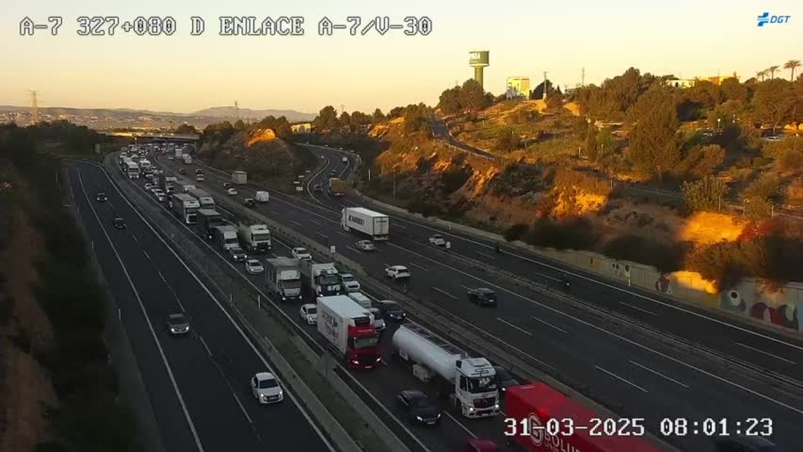 Congestió a l'A-7, prop de Paterna, este dilluns