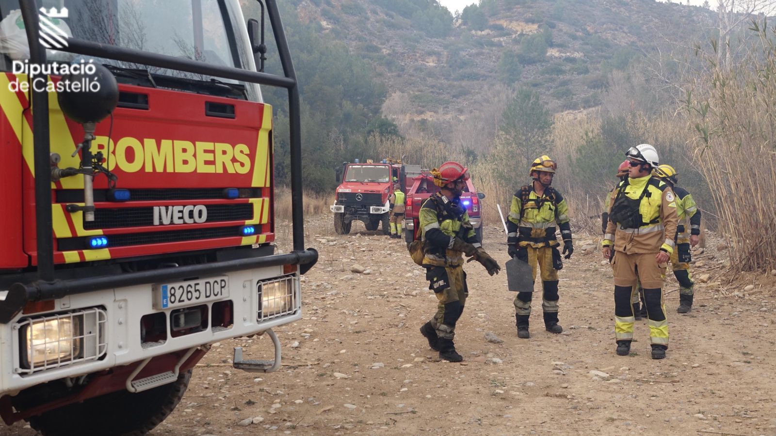 Bombers en les tasques d'extinció de l'incendi forestal de Fanzara