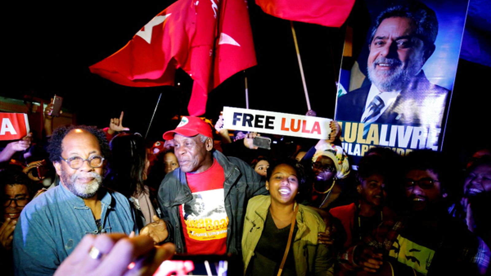 Manifestació en favor de Lula, amb participació de l'actor Danny Glover.