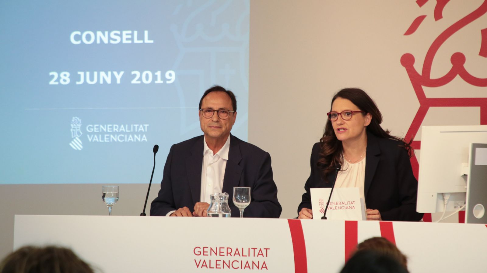 Vicent Soler i Mónica Oltra en la roda de premsa després del Ple del Consell