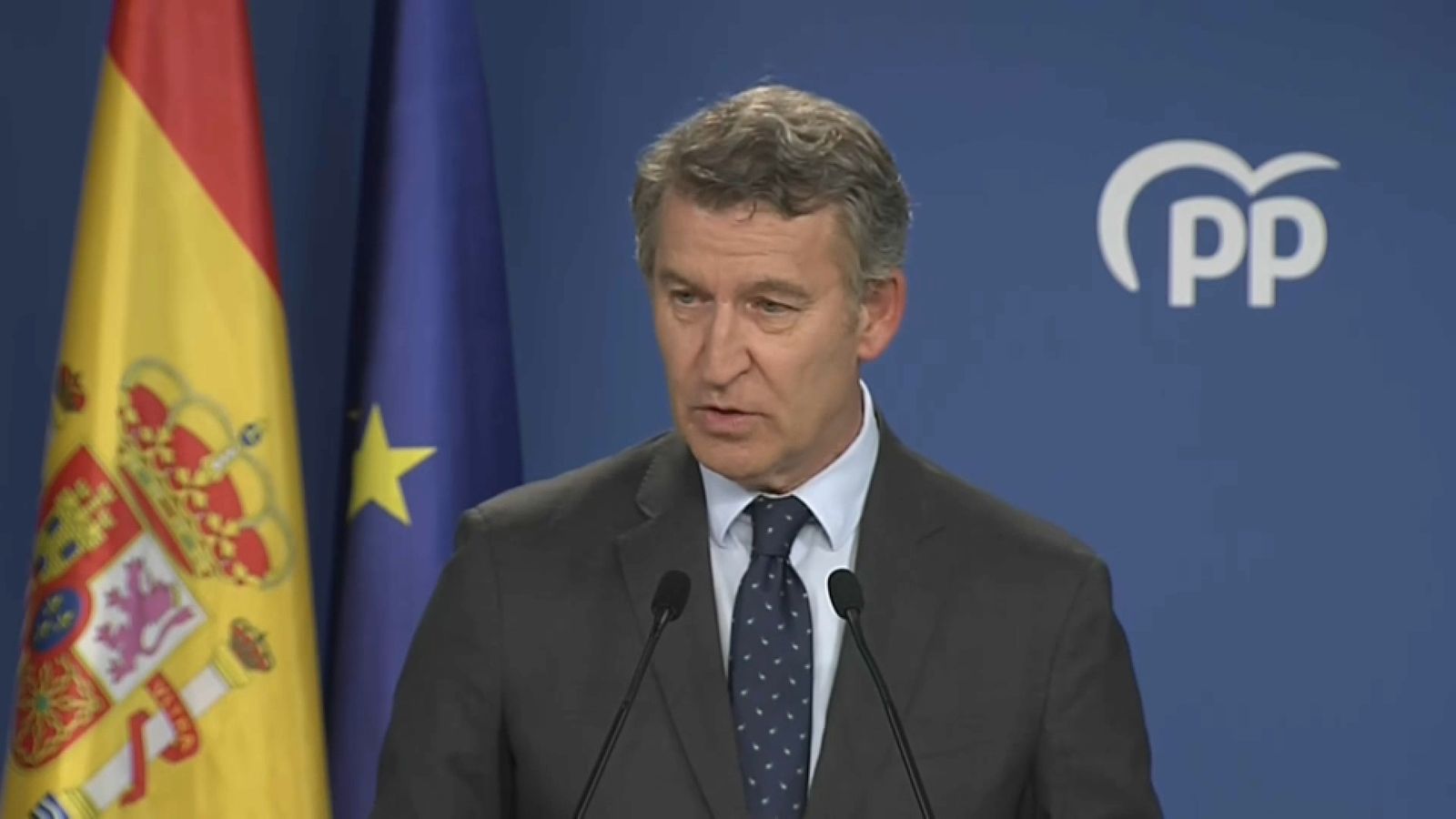 El president del Partit Popular, Alberto Núñez Feijóo, durant la compareixença