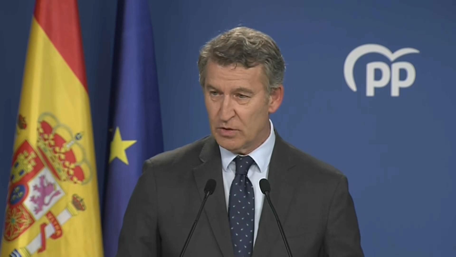 El president del Partit Popular, Alberto Núñez Feijóo, durant la compareixença El president del Partit Popular, Alberto Núñez Feijóo, durant la compareixença