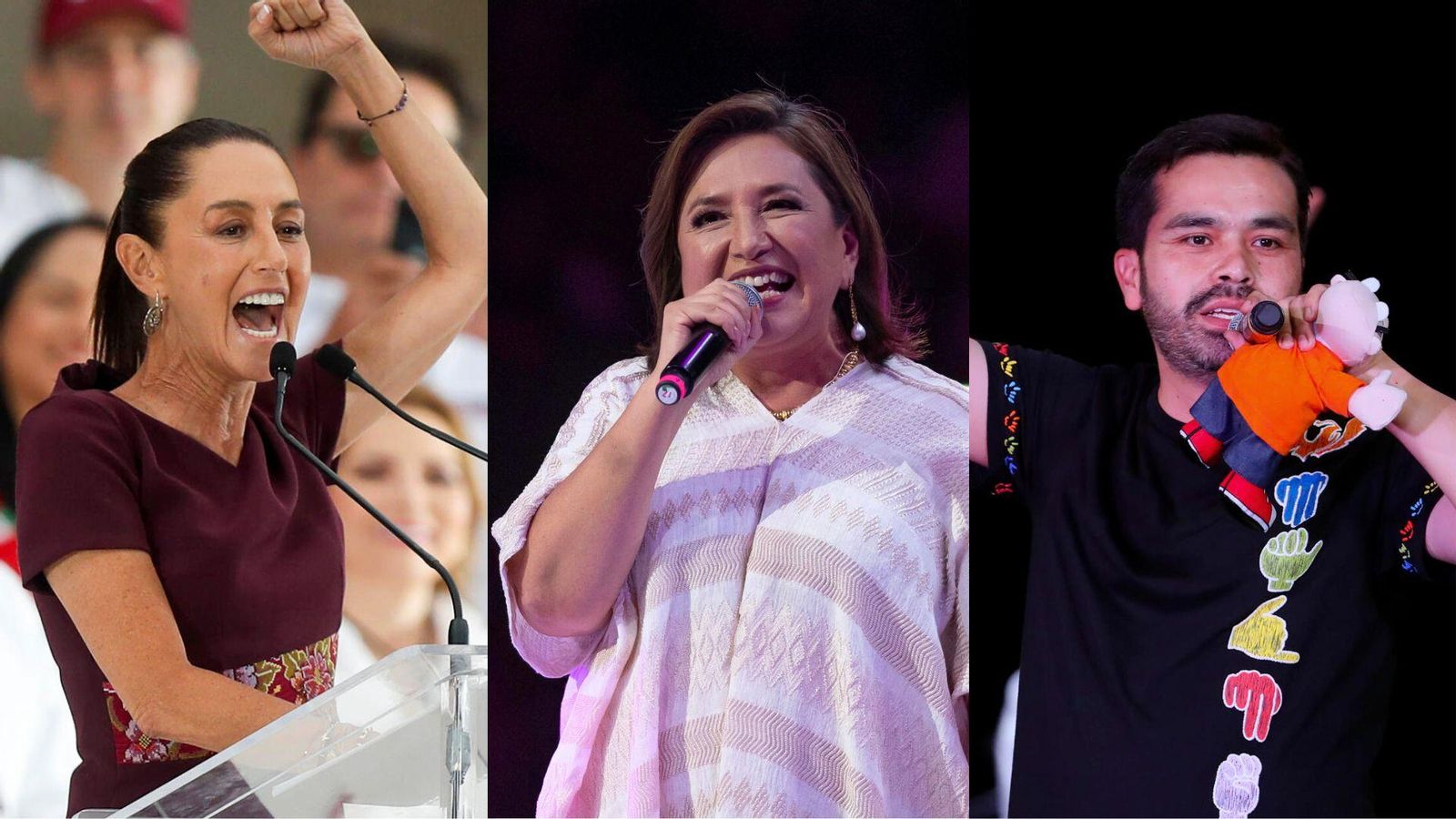 Els candidats a les presidencials de Mèxic: Claudia Sheinbaum, Xóchitl Gálvez i Jorge Álvarez Máynez