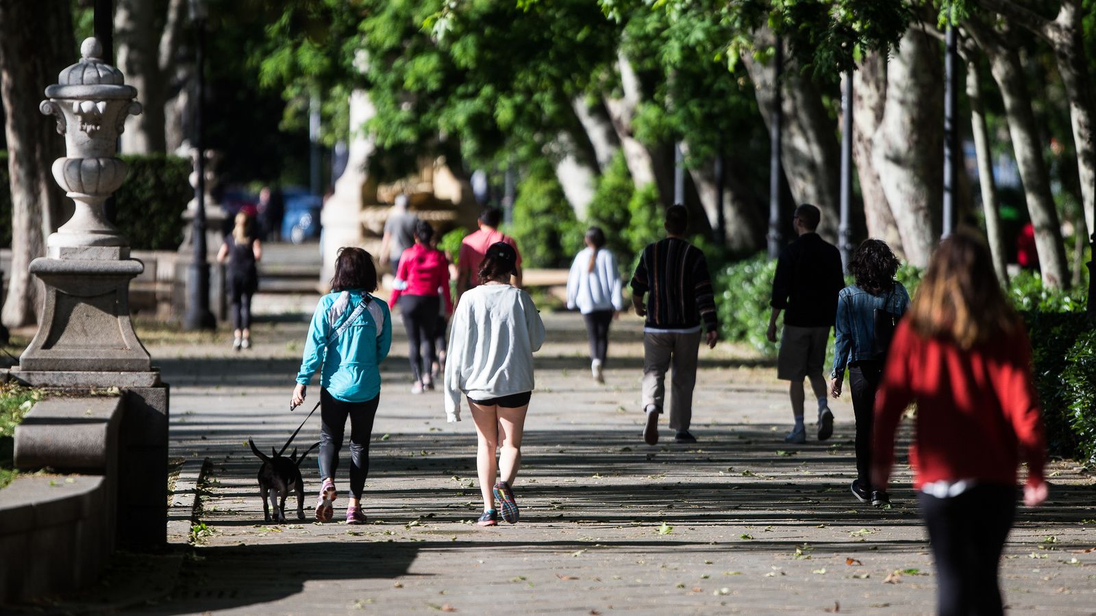 Transeünts caminant i fent esport pel carrer del Prado de Madrid